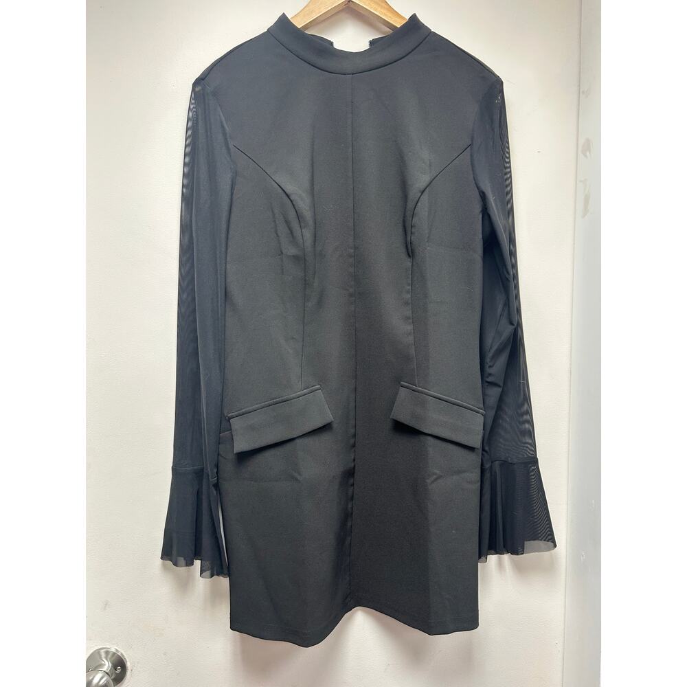Black Mini Dress with Sheer Ruffle Sleeves - Women